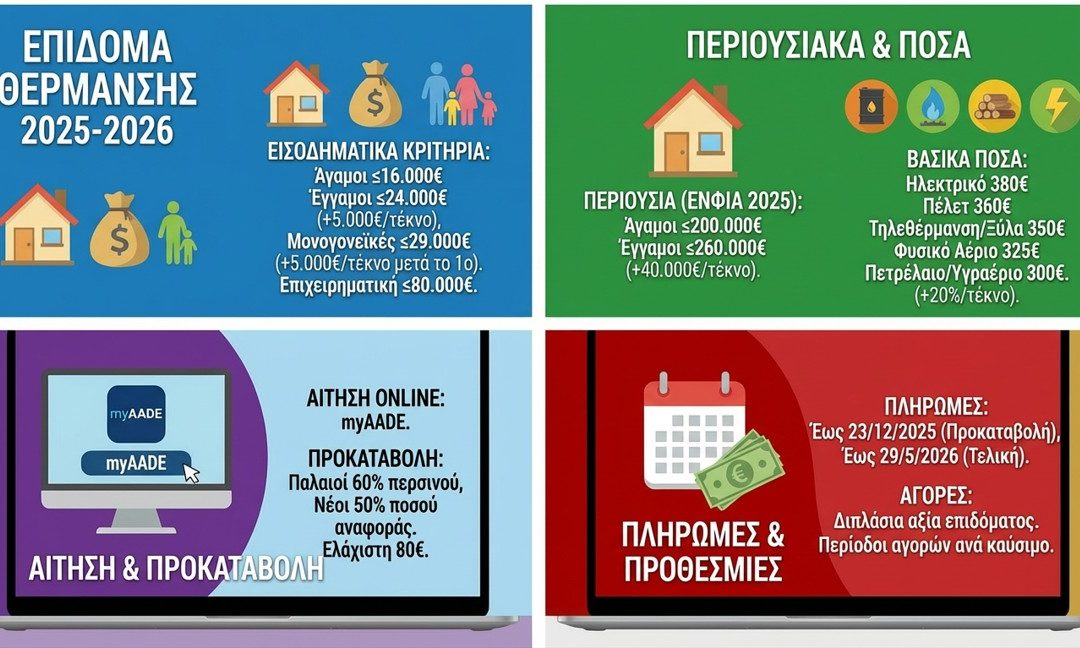 Επίδομα Θέρμανσης 2025–2026: Κριτήρια, Ποσά, Προθεσμίες και Όλα Όσα Πρέπει να Ξέρετε